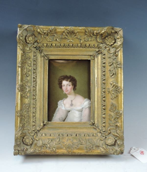 Porcelain Plaque of a Woman Mounted in Gilt Frame (1 of 4)