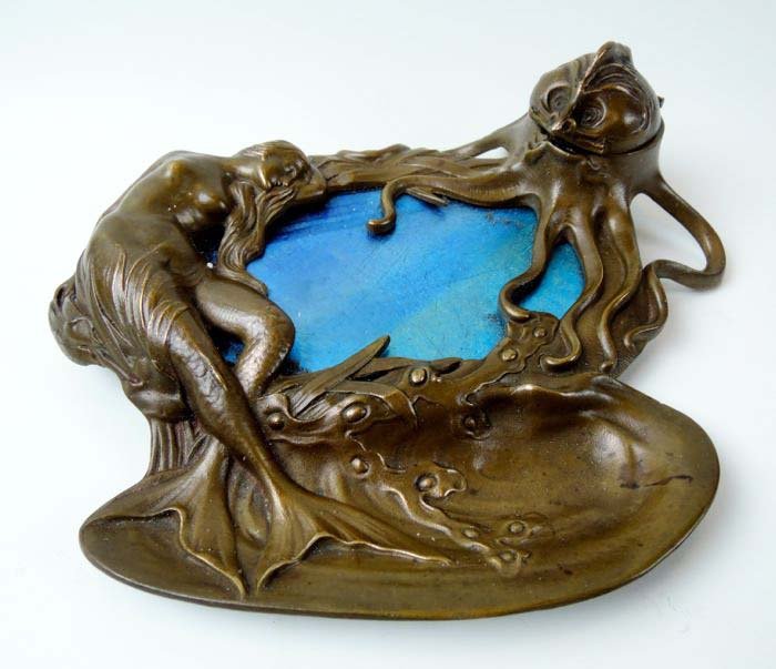 Art Nouveau Bronze Octopus & Mermaid Inkwell (1 of 4)