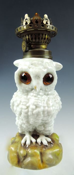 Miniature Porcelain Figural Owl Oil Lamp (1 of 6)
