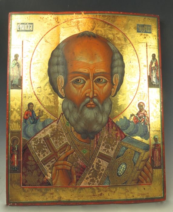 Russian Polychrome Icon St. Nicholas (1 of 3)