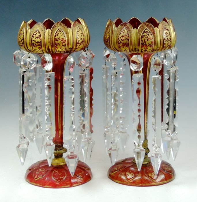 Pair Cranberry Bohemian Lustres (1 of 5)