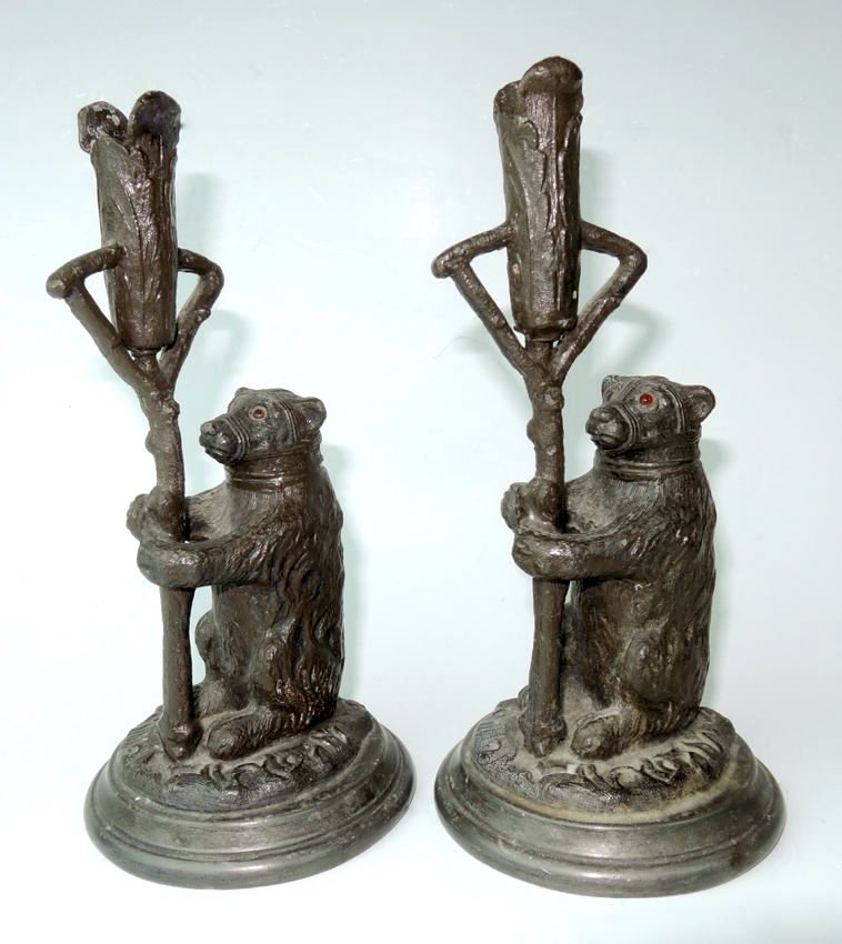 Pair Antique Figural Bear Candlesticks (1 of 2)