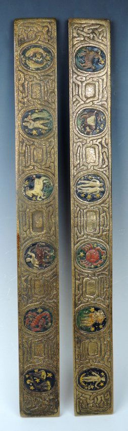 Pair Tiffany Studios Enameled Zodiac Blotter Ends (1 of 3)