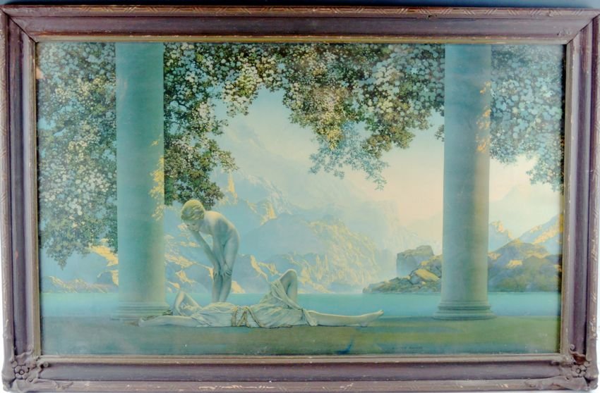 Maxfield Parrish Original Daybreak: Maxfield Parrish Original Daybreak Maxfield Parrish (1870-1966), an original Daybreak, the artist's most well known image, mounted in original frame, fair to good condition, no tears, sight 17.5" x 29