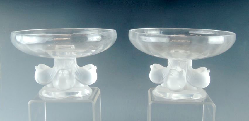 Pair Lalique Bird Coupes (1 of 4)