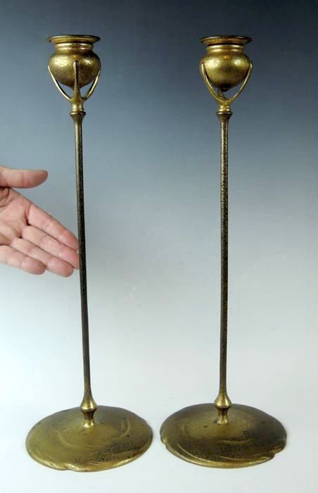Pair Tiffany Studios Bronze Candlesticks (1 of 3)