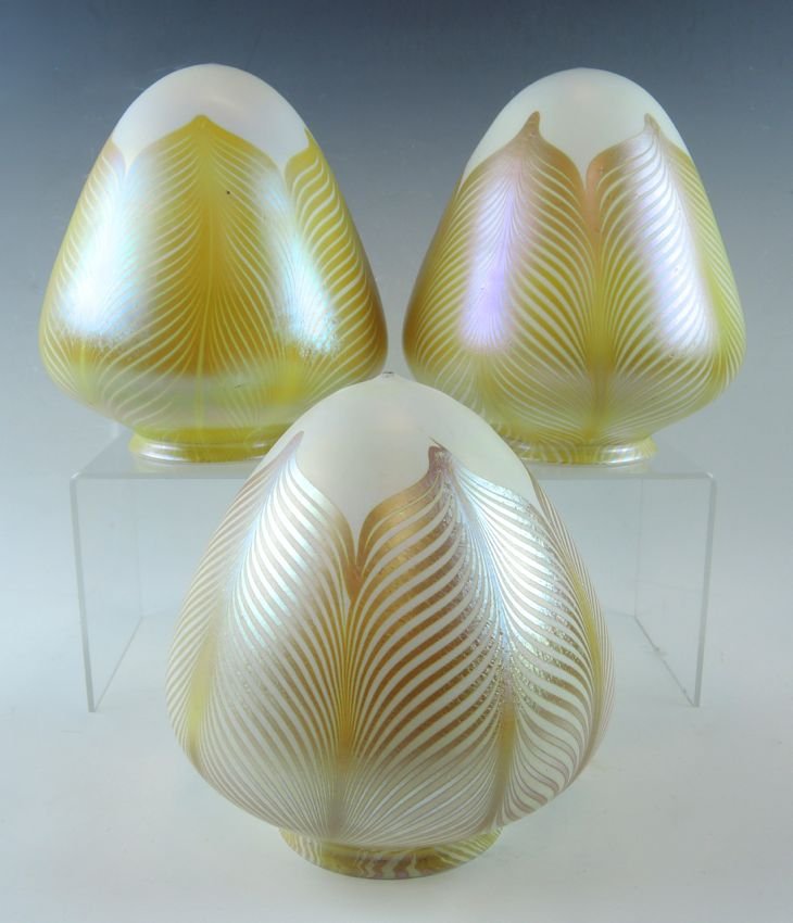 Set of 3 Signed Quezal Feather Bullet Shades (1 of 4)