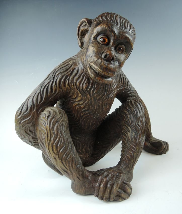 Carved Black Forest Monkey w Glass Eyes (1 of 3)