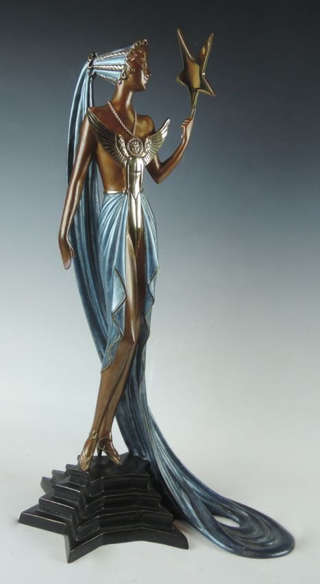 Erte Bronze "Astra" Signed: Erte Bronze "Astra" Signed Erte (Romaine de tirtoff) 1987, edition of 500, signed "Erte" "403/500 1987", a high style cast bronze sculpture polychromed with blue patina and spot polish, fine condition