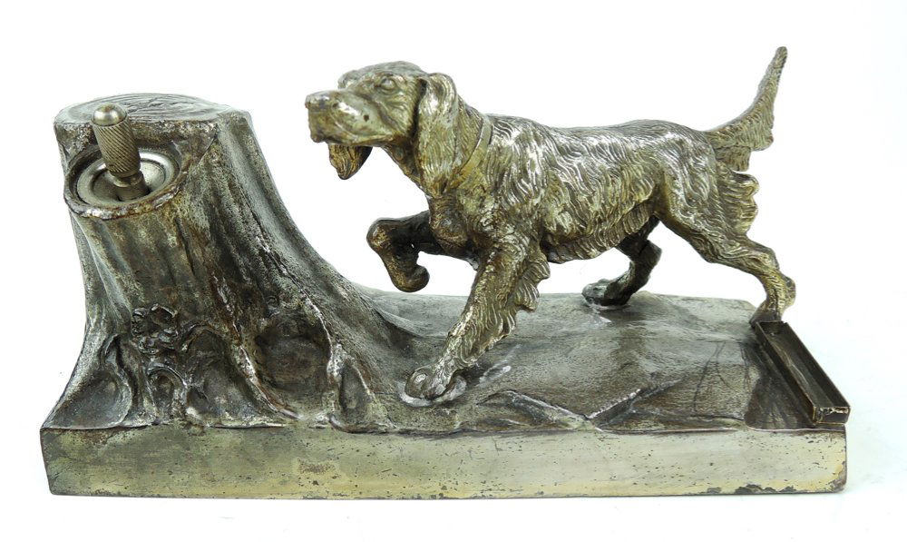 Silverplate Hunting Dog Cigar Lighter (1 of 2)