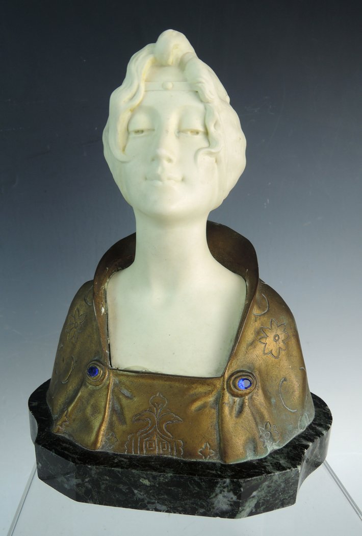 Art Nouveau Bronze & Bisque Bust sgd Angles (1 of 5)