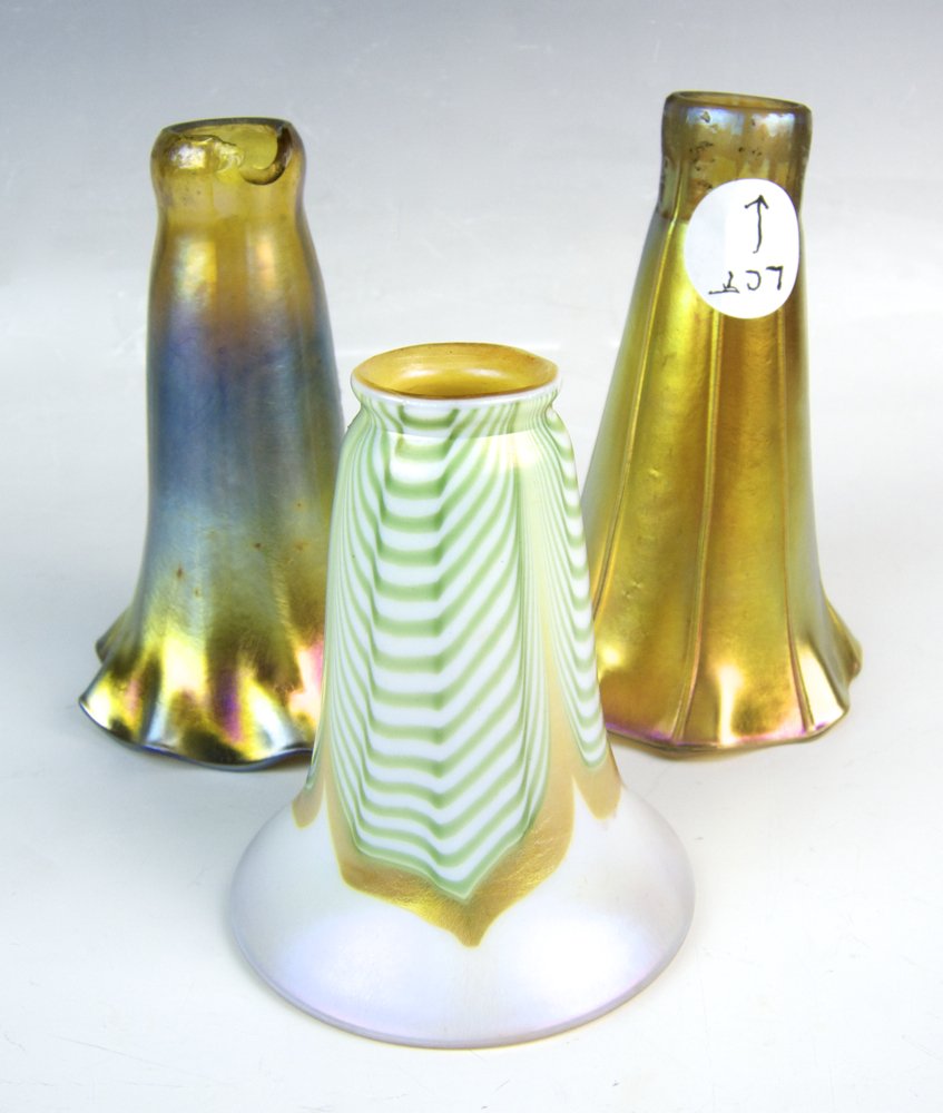 3 Iridescent Art Glass Shades Tiffany & Quezal (1 of 2)