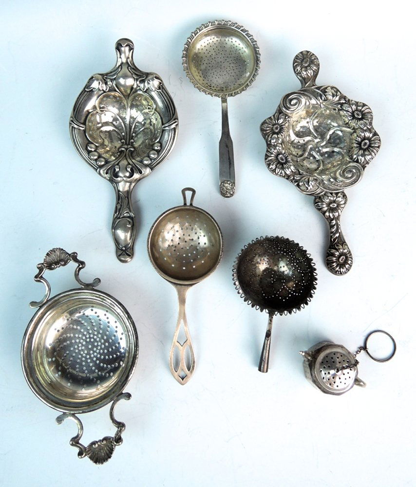 Collection of 7 Sterling Silver tea Strainers (1 of 3)