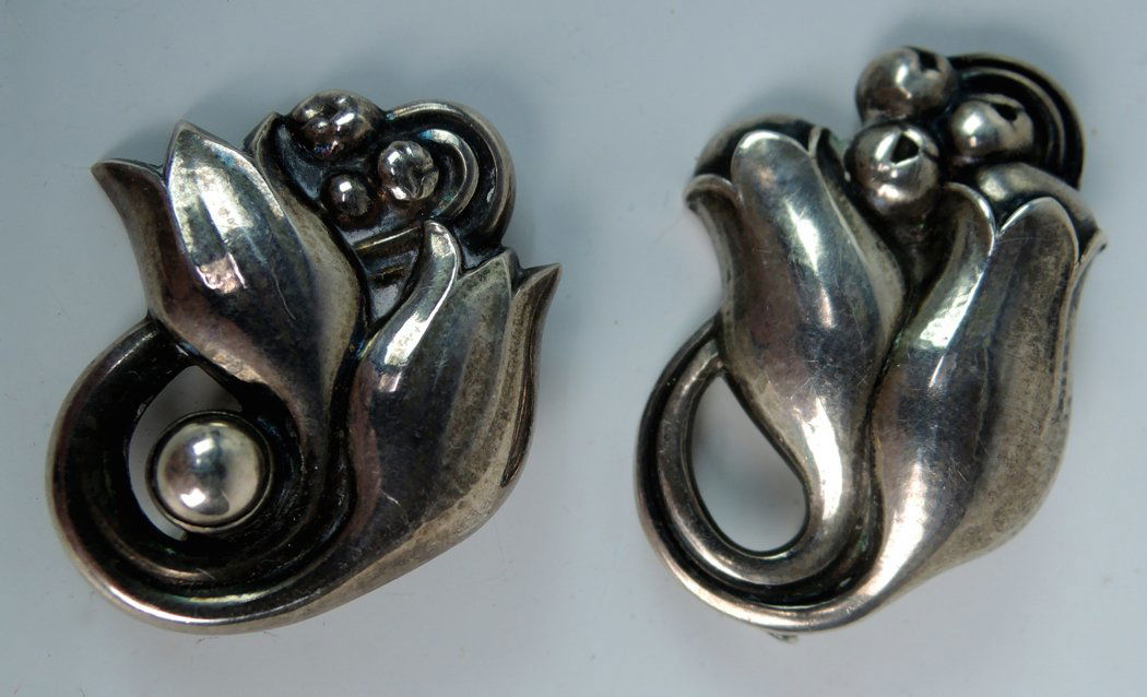 Pair Georg Jensen Sterling Silver Tulip Brooches (1 of 3)