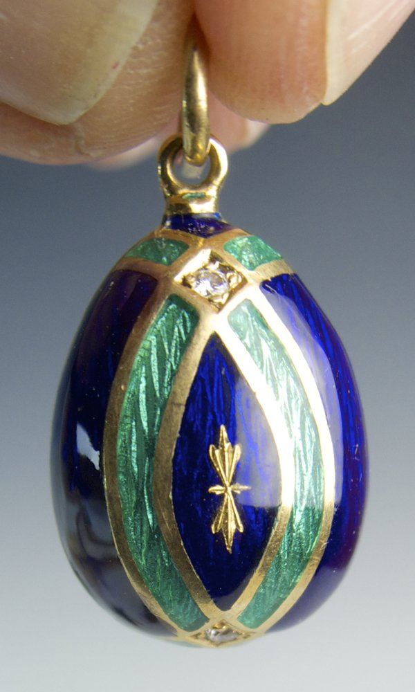 Faberge Enamel Egg 18K Gold & Diamond Pendant (1 of 5)