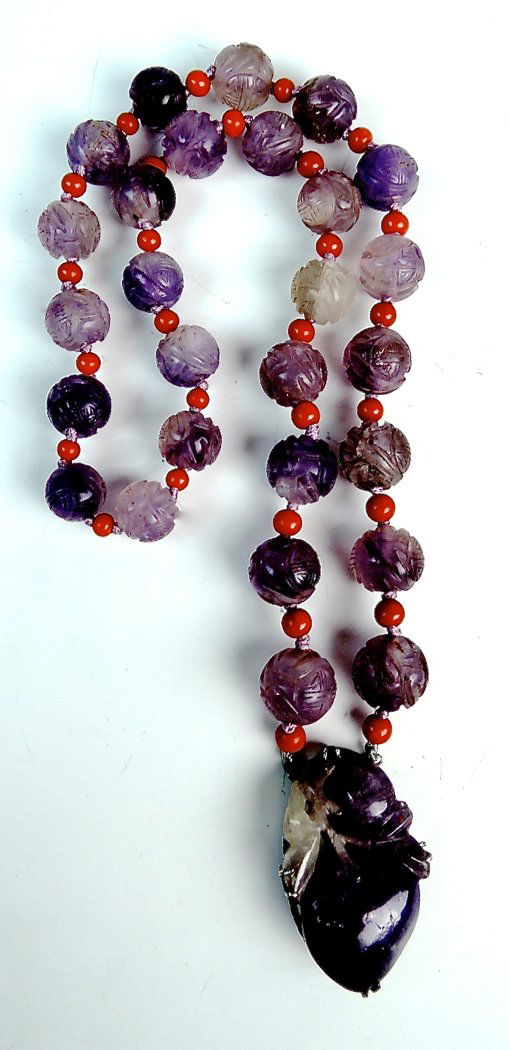 Antique Chinese Amethyst and Coral Necklace (1 of 3)