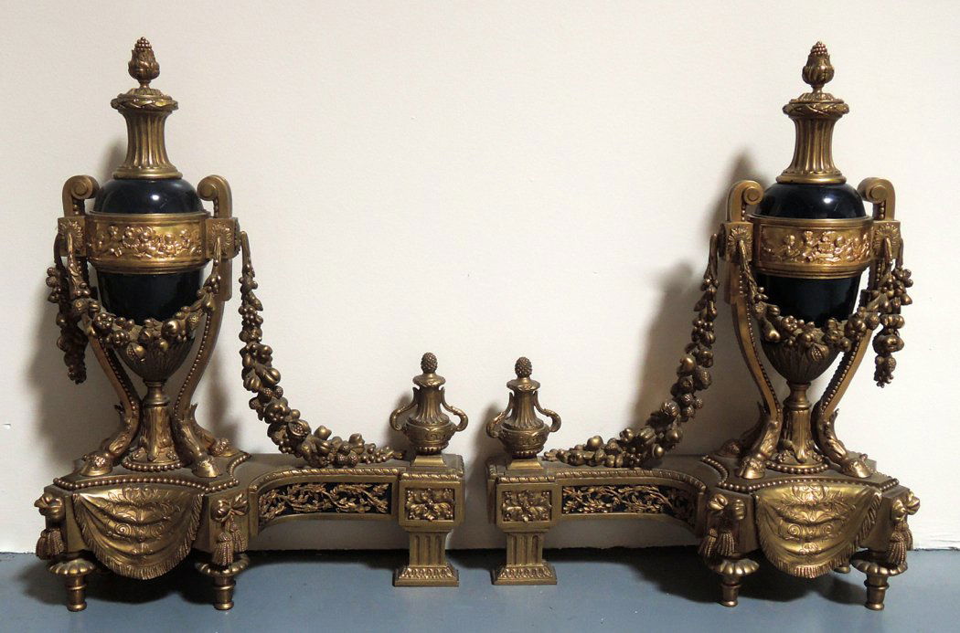 Antique Louis XV Style Bronze & Porcelain Chenets (1 of 2)