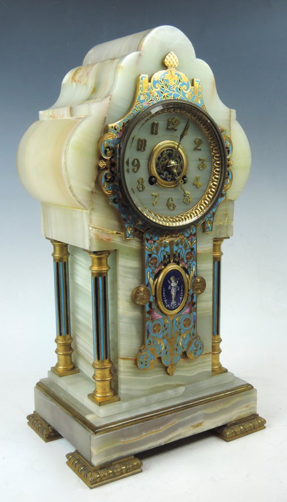French Champleve Enamel & Onyx & Dore Bronze Clock (1 of 4)