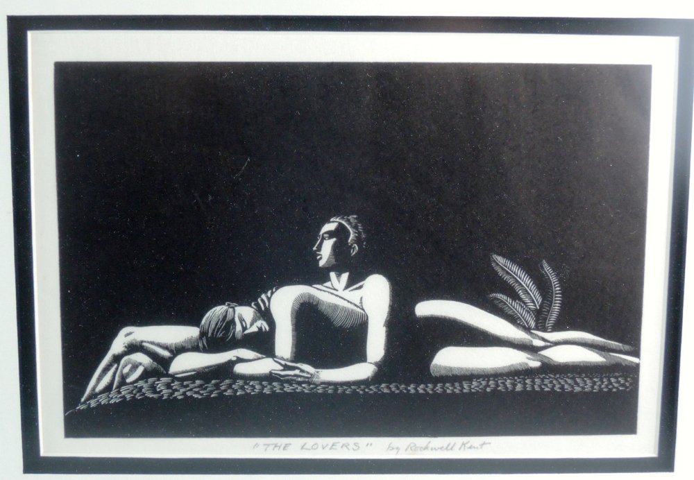 After Rockwell Kent by Calapai Letterio "The Lovers": After the 1928 Rockwell Kent (American 1882-1971) wood engraving titled "The Lovers", Letterio Calapai (1902-1993) was a Chicago artist who was influenced by Rockwell Kent (1882-1971) and greatly admi