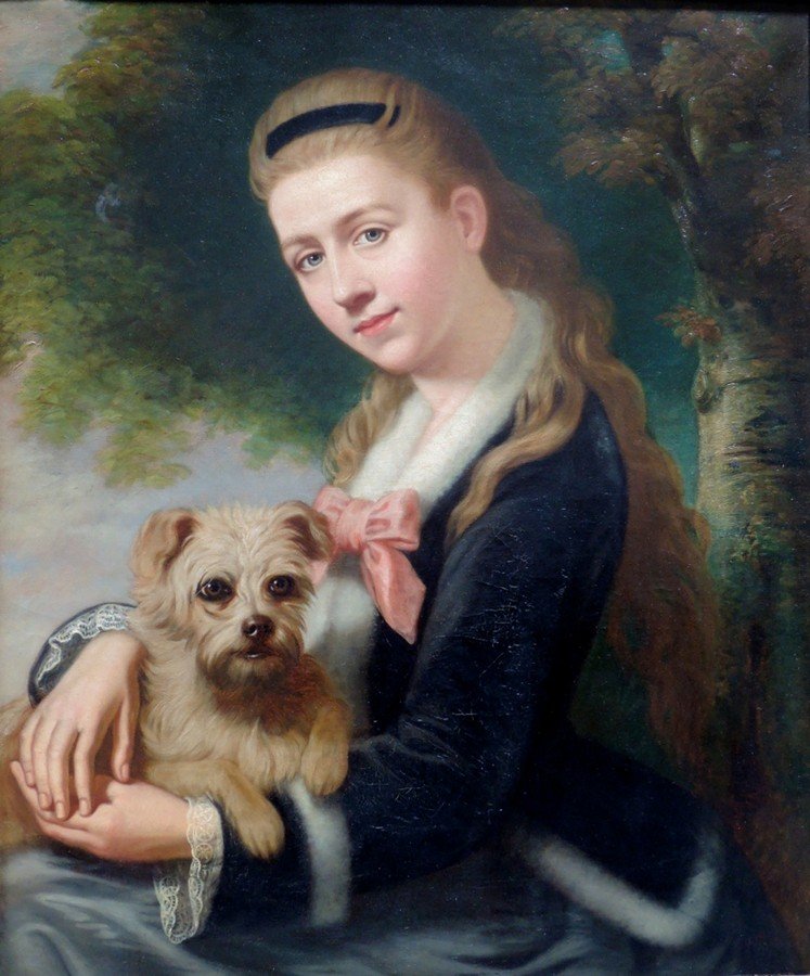 John Everett Millais Sgd Lady & Dog Painting (1 of 5)