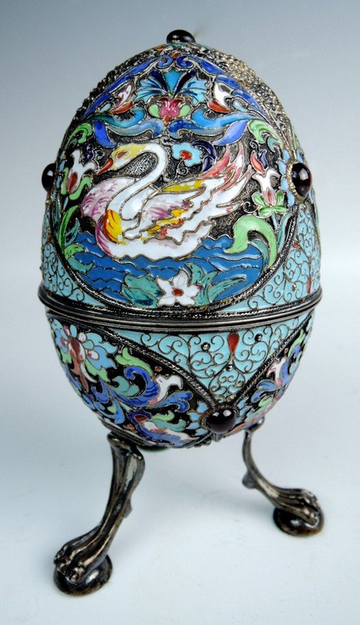 Large Russian Enamel & Silver Egg (1 of 3)