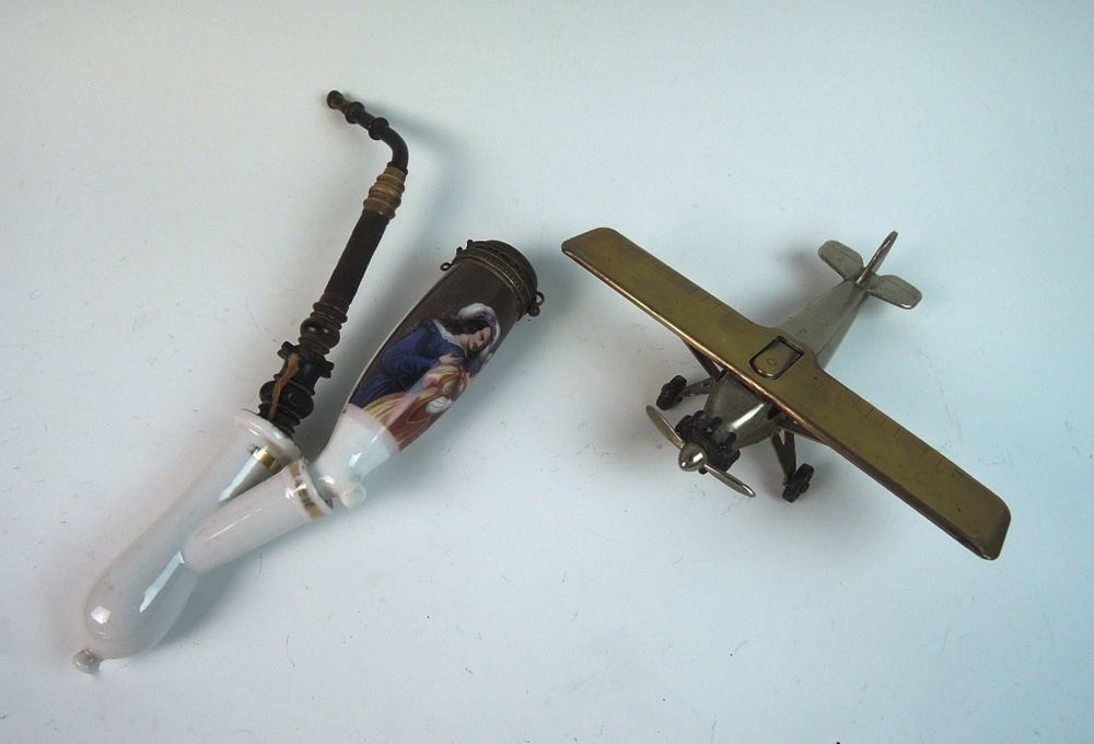 Antique Scenic Porcelain Pipe & Airplane Lighter (1 of 4)