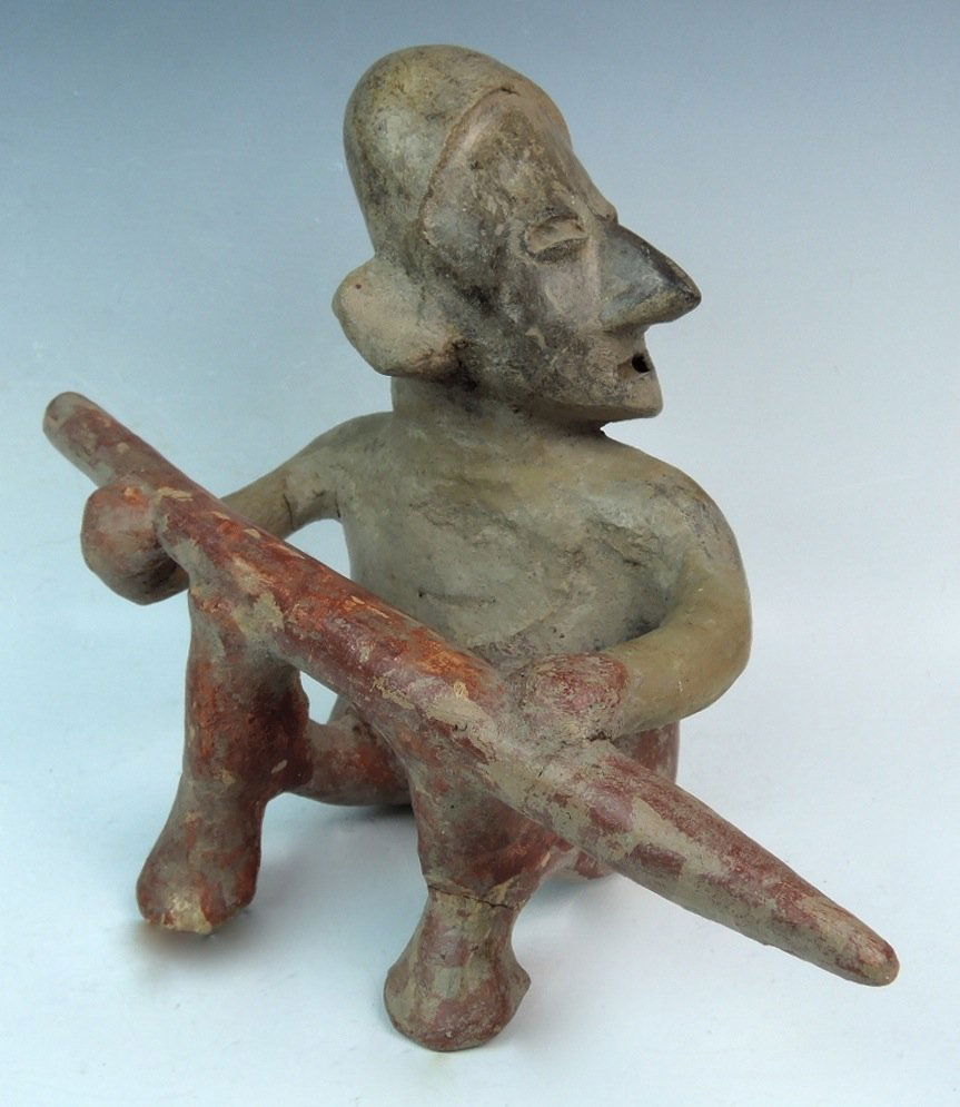 Pre Columbian Figure Warrior Holding A Long Pole (1 of 3)