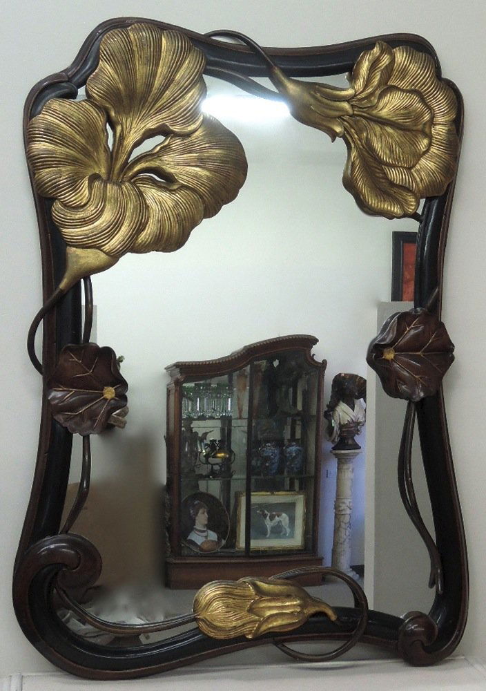 Art Nouveau Style Carved Wood Mirror (1 of 1)