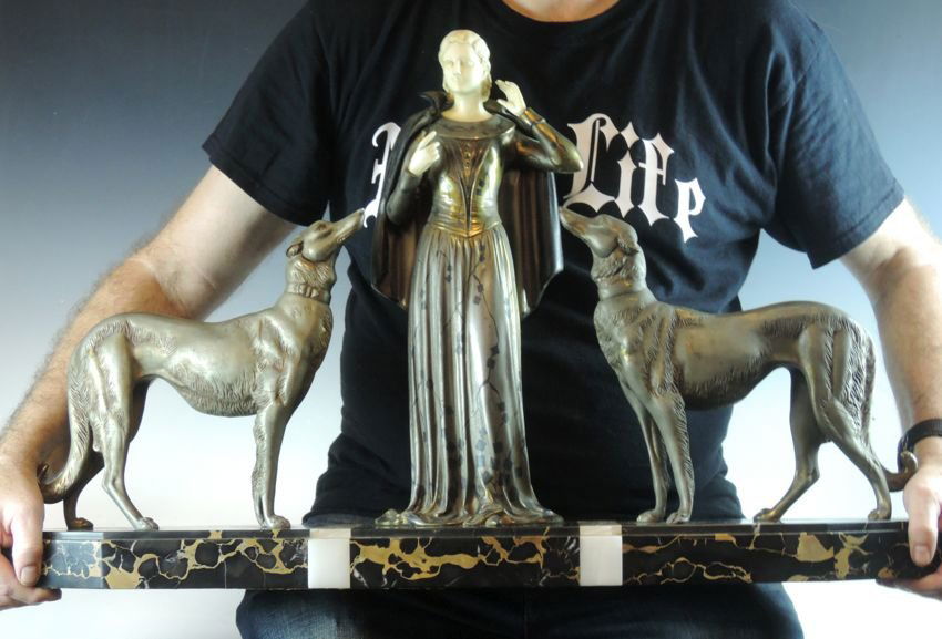 Monumental Art Deco Sculpture Girl & 2 Borzoi (1 of 4)