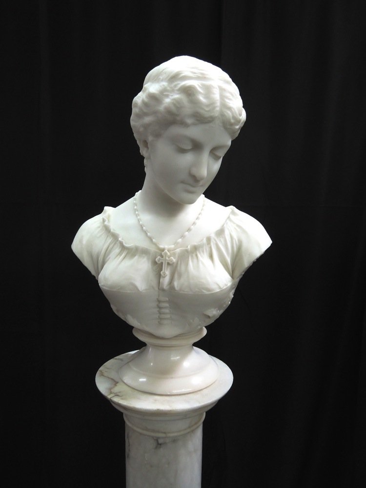 Signed W.Couper Marble Bust Woman w Crucifix (1 of 2)