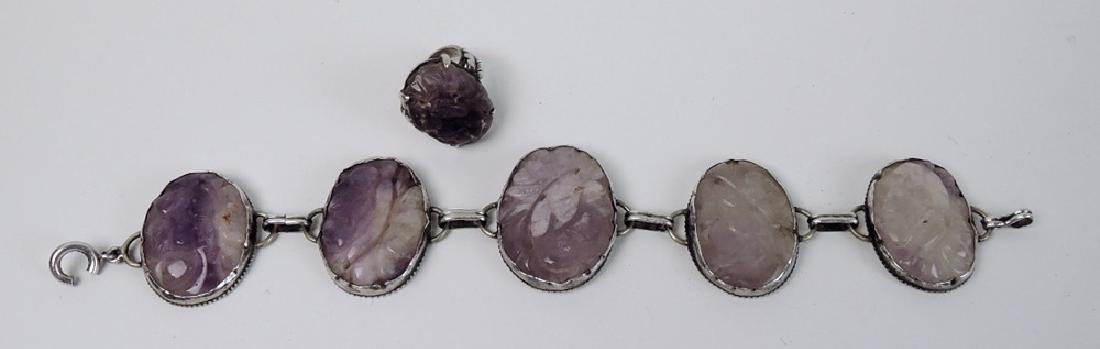 Chinese Lavender Jade & Silver Bracelet & Ring (1 of 3)