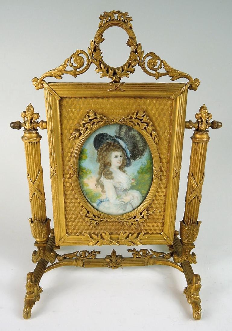 Antique French Bronze Frame w Painting & Mirror (1 of 4)
