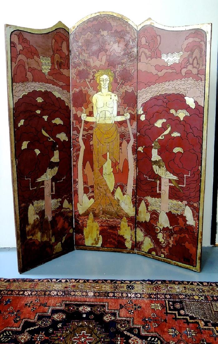 Art Deco Painted Screen Artist Signed Hoffman 1927 (1 of 5)