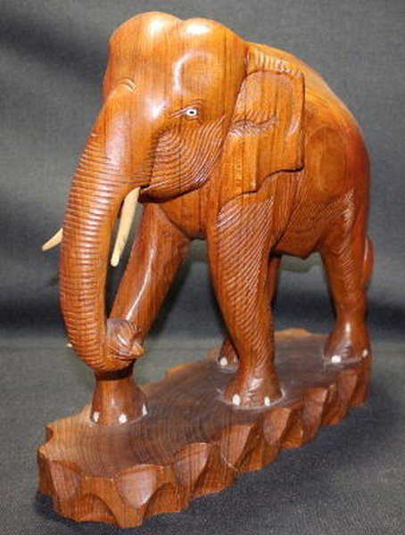 Antique Carved Thai Teak Wood Elephant W Tusk 13x12