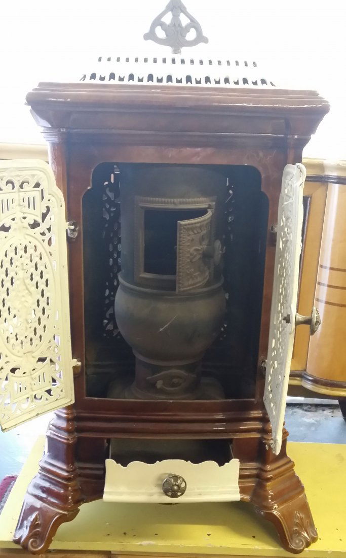 Antique c1900 French Enameled Cast-Iron Potbelly Stove (1 of 10)