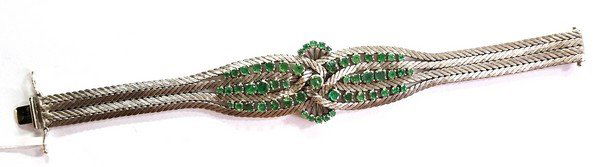 Certified 14K White Gold & Emerald Bracelet 41.30 grams (1 of 2)