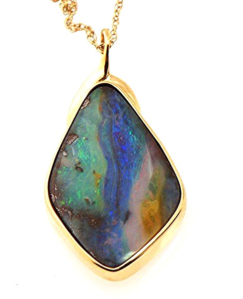 Certified Estate 14K Gold Australian Opal Pendant w/ (1 of 10)
