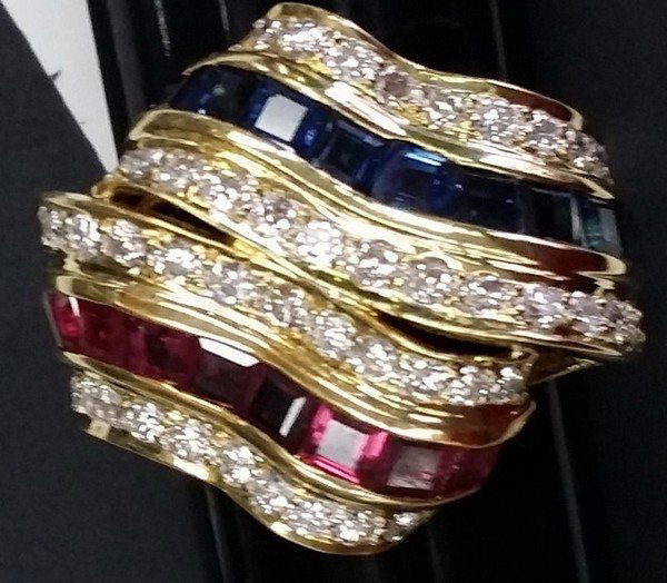 Fine 18K Gold Ruby, Blue Sapphire & Genuine Diamond (1 of 9)