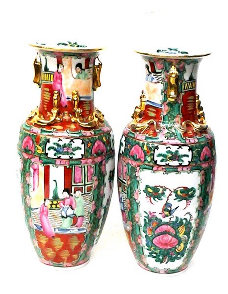 Chinese 20th Cty Gilted Porcelain Vases (Hong Kong) (1 of 4)
