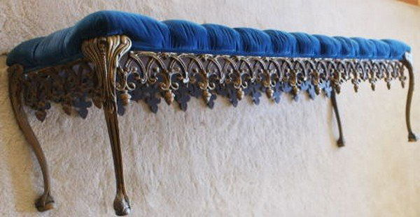 Vintage French Victorian Revival Blue Button Velvet (1 of 7)