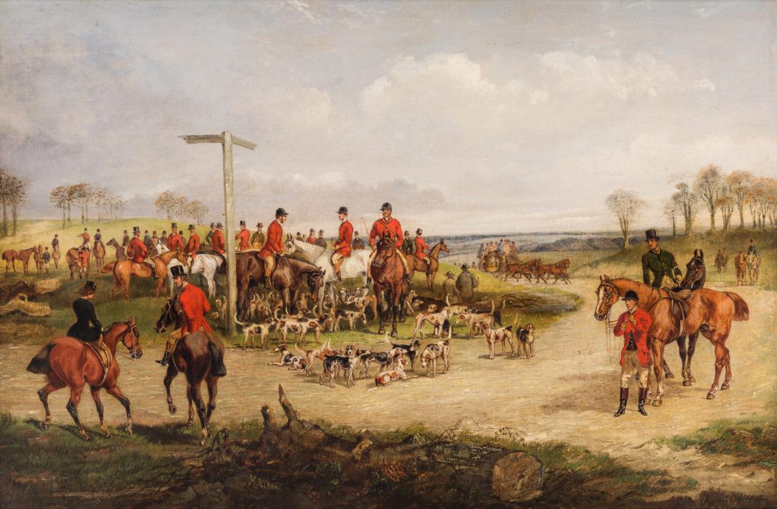 HENRY THOMAS ALKEN (BRITISH 1785-1851): HENRY THOMAS ALKEN (BRITISH 1785-1851) Gathering for the Hunt, oil on canvas 35.3 x 53 cm (14 x 20 7/8 in.) signed lower center
