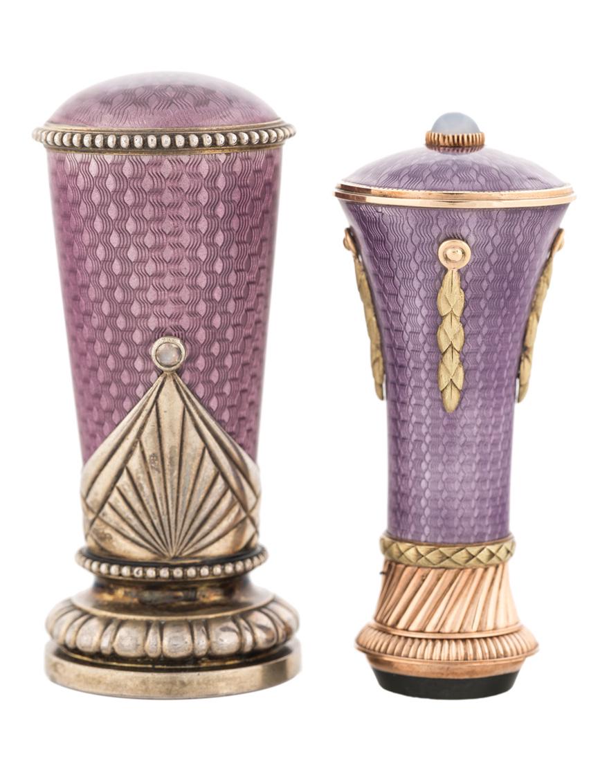AN IMPORTANT PAIR OF GUILLOCHE ENAMEL DESK SEALS (1 of 6)