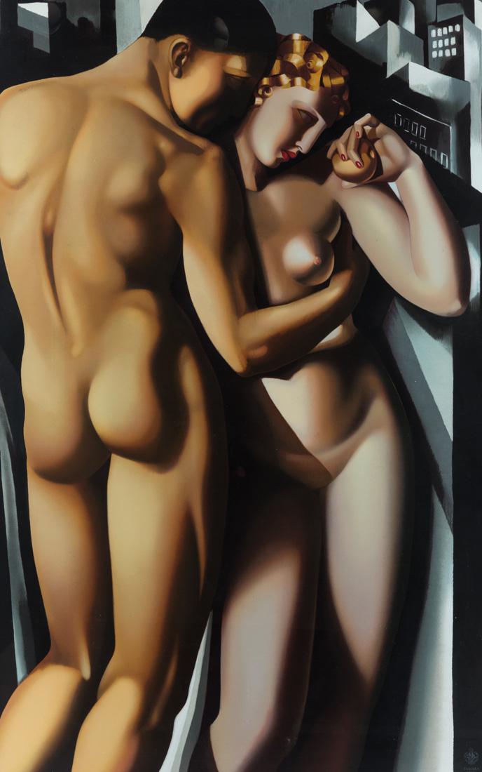 TAMARA DE LEMPICKA (POLISH 1898-1980): TAMARA DE LEMPICKA (POLISH 1898-1980) Adam and Eve, 1994 serigraph 115 x 73 cm (45 1/4 x 28 3/4 in.) stamped lower right, inscribed with edition number 154/195 lower left