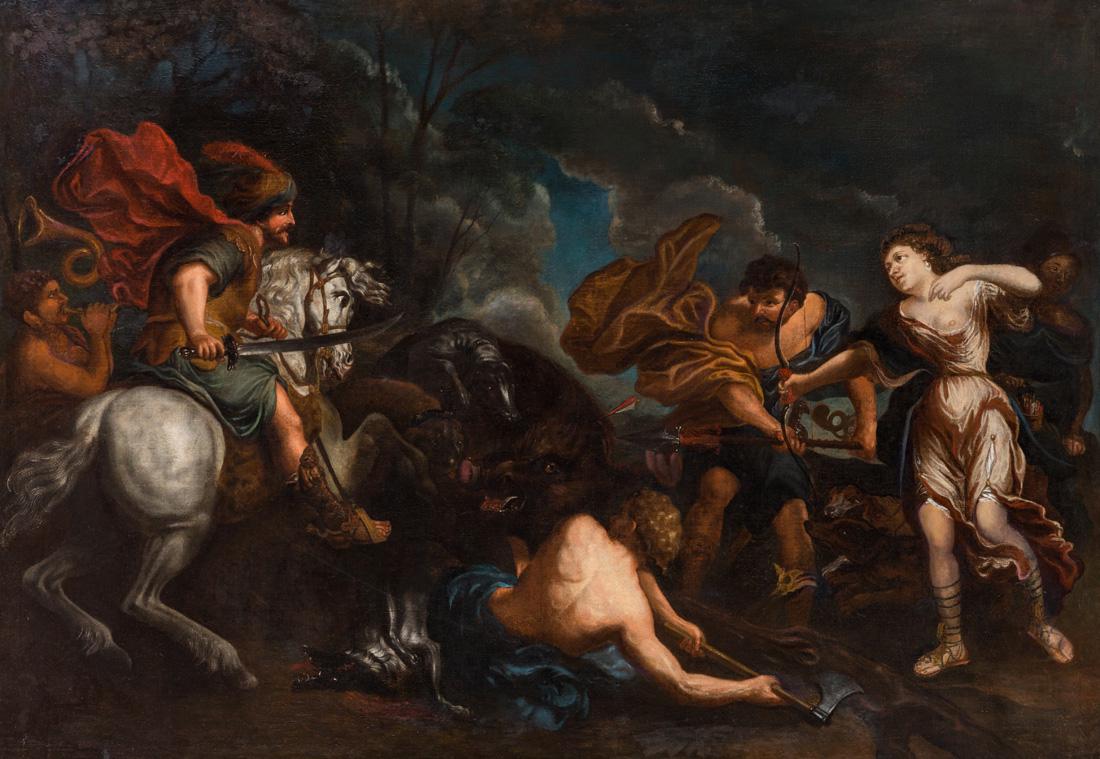 ATTRIBUTED TO JAN FYT (FLEMISH 1611-1661): ATTRIBUTED TO JAN FYT (FLEMISH 1611-1661) The Hunt, oil on canvas 123 x 173 cm. (48 3/8 x 68 1/8 in.) PROVENANCE Christies, New York, 1980s