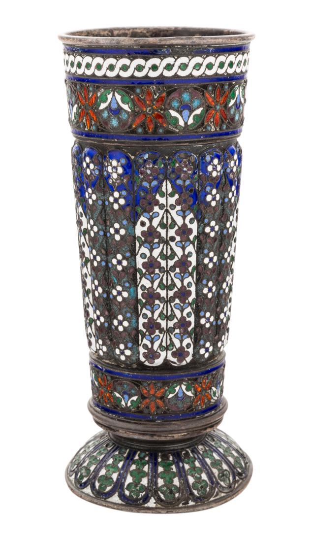 A RUSSIAN SILVER AND SHADED ENAMEL BEAKER, WORKMASTER (1 of 2)