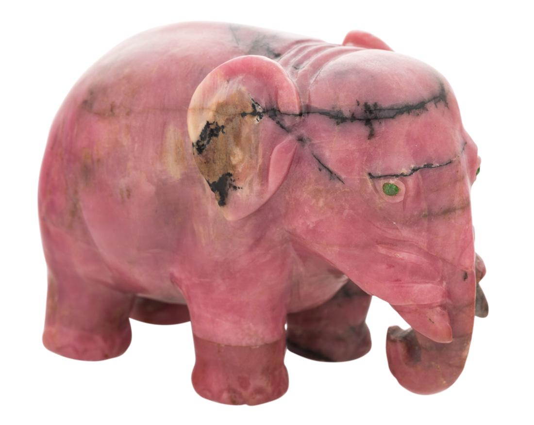 A RUSSIAN RHODONITE MODEL OF AN ELEPHANT, CIRCA 1900 (1 of 3)