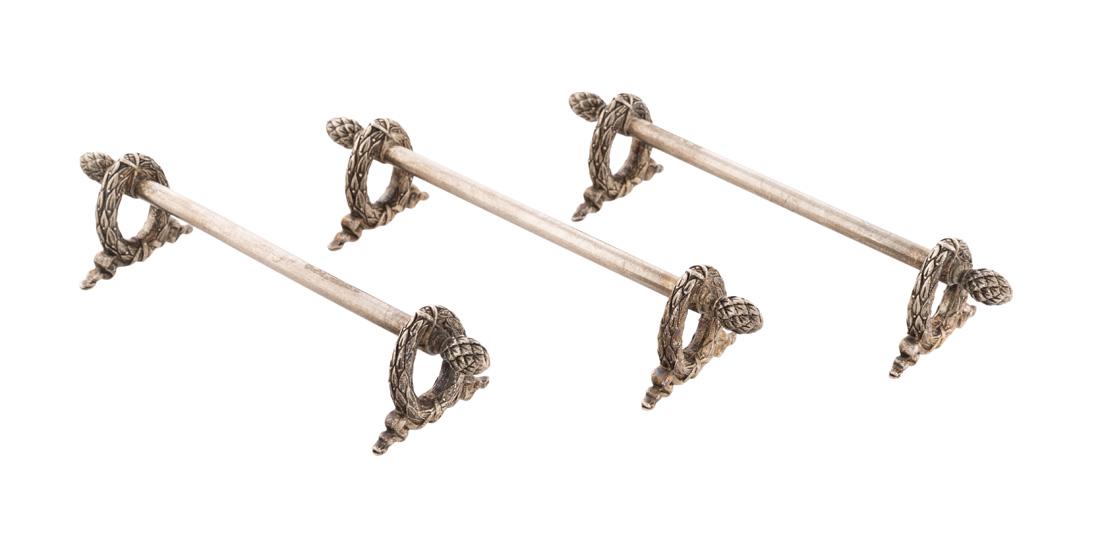 A FABERGE SET OF THREE SILVER KNIFE STANDS, MOSCOW, (1 of 2)