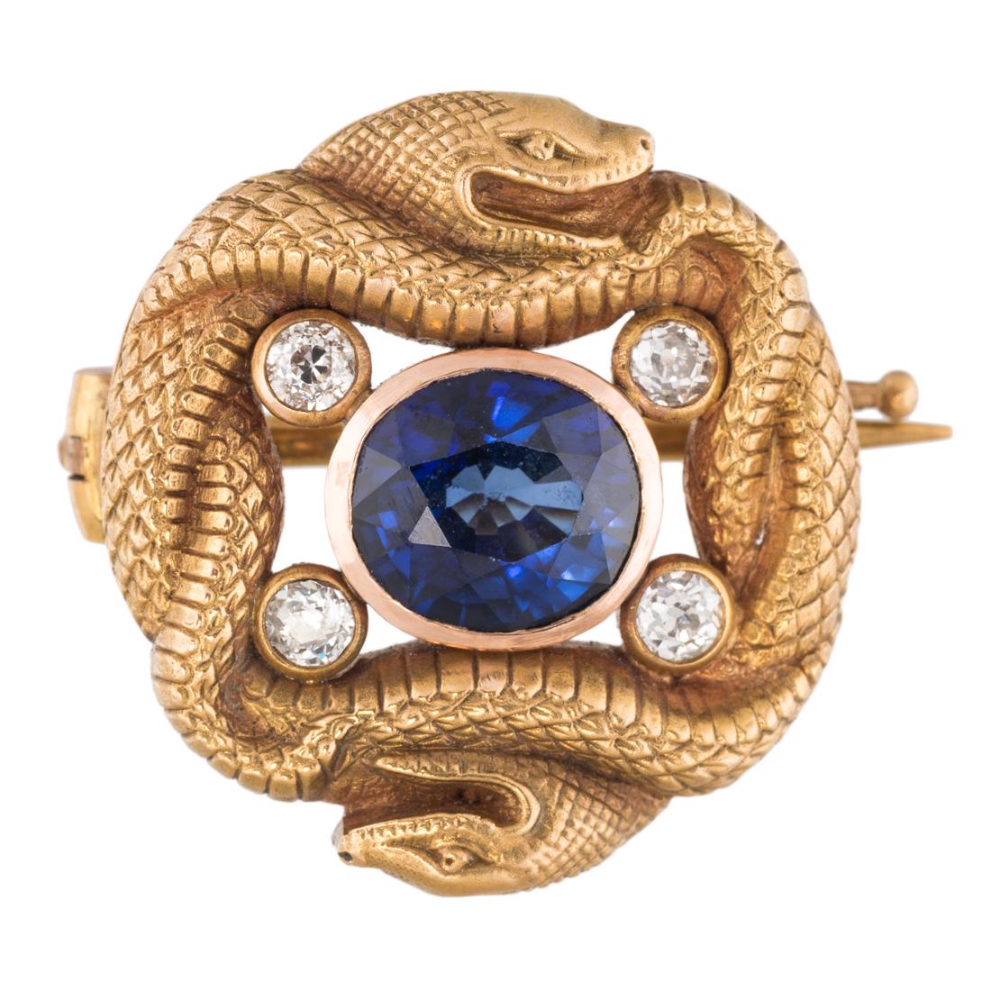 [BOLIN, LINKE] A GOLD, SAPPHIRE AND DIAMOND BROOCH, (1 of 4)