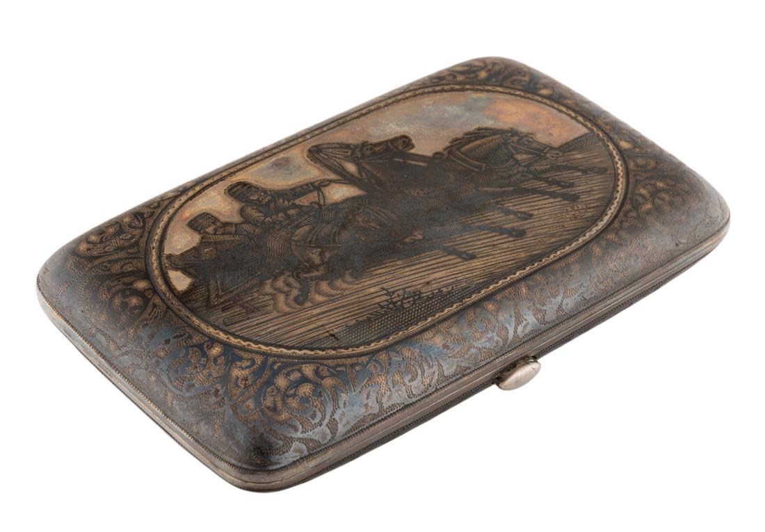A RUSSIAN SILVER AND NIELLO CIGARETTE CASE, WORKMASTER (1 of 6)