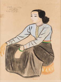 NGUYEN SANG (VIETNAMESE 1923-1988): NGUYEN SANG (VIETNAMESE 1923-1988) Portrait of a Young Lady, 1971 watercolor on paper 59 x 44 cm (23 1/4 x 17 3/8 in.) signed and dated upper left PROVENANCE Private Collection (acquired by the presen